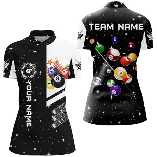 Personalized Black 3D Billiard Balls Women Quarter-Zip Shirts, Billiard Team League Jerseys TDM1160