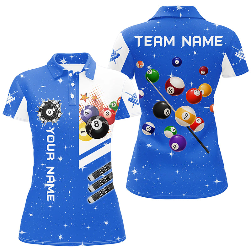 Personalized Blue 3D Billiard Balls Women Polo Shirts Custom Name Billiard Team League Jerseys TDM1162