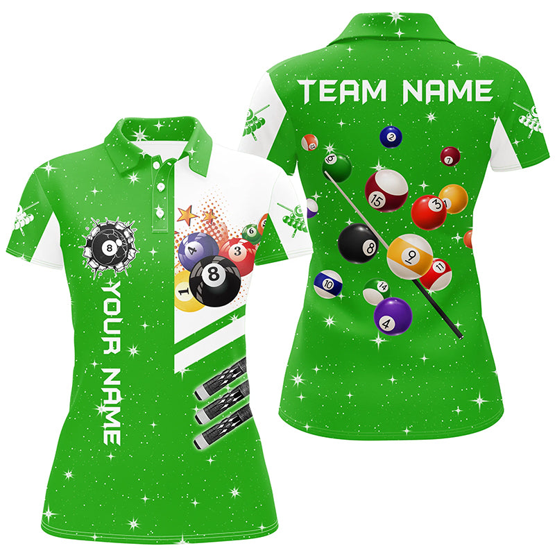 Personalized Green 3D Billiard Balls Women Polo Shirts Custom Name Billiard Team League Jerseys TDM1163
