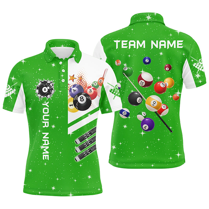 Personalized Green 3D Billiard Balls Men Polo Shirts Custom Name Billiard Team League Jerseys TDM1163
