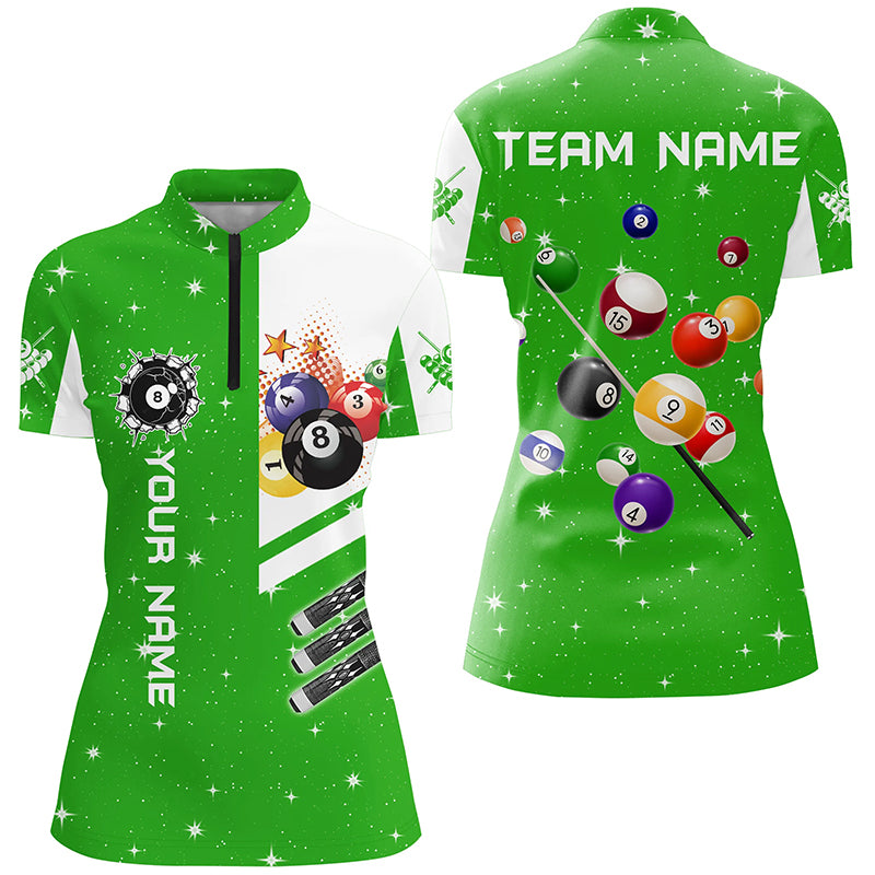 Personalized Green 3D Billiard Balls Women Quarter-Zip Shirts, Billiard Team League Jerseys TDM1163
