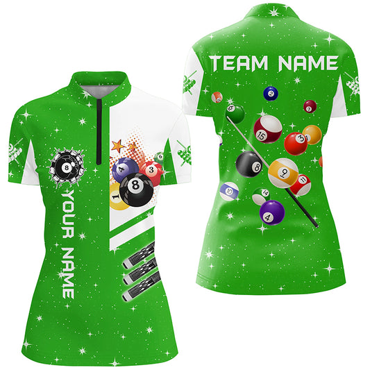 Personalized Green 3D Billiard Balls Women Quarter-Zip Shirts, Billiard Team League Jerseys TDM1163