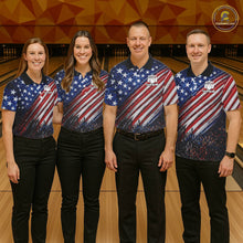 Load image into Gallery viewer, American Flag Fire Patriotic Bowling Shirt For Men Custom Bowling Team Jersey Polo &amp; 1/4 Zip TDM6204