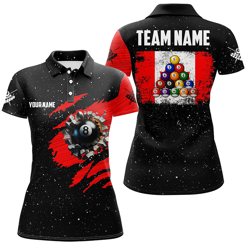 Customized Grunge Canada Flag 8 Ball Pool Women Billiard Jersey Shirts, Patriotic Pool Player Shirts TDM1713