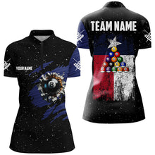 Load image into Gallery viewer, Customized Grunge Texas Flag 8 Ball Pool Women Billiard Jersey Shirts, Patriotic Pool Player Shirts TDM1714