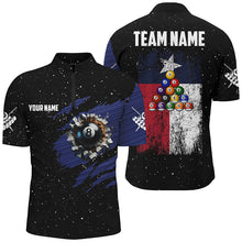 Load image into Gallery viewer, Customized Grunge Texas Flag 8 Ball Pool Men Billiard Jersey Shirts, Patriotic Pool Player Shirts TDM1714