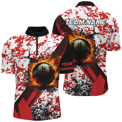 Custom 8 Ball Pool Fire Billiard Shirts For Men, Red Grunge Camo Billiard Shirts Jersey For Team TDM1717
