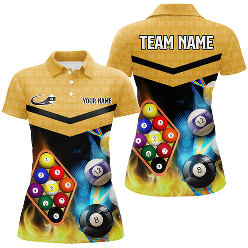 Customized Yellow Billiard 9 Ball 3D Polo & Quarter-Zip Shirts For Women, 9 Ball Pool Jerseys Attire TDM1718