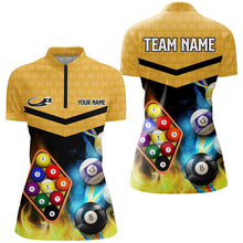 Load image into Gallery viewer, Customized Yellow Billiard 9 Ball 3D Polo &amp; Quarter-Zip Shirts For Women, 9 Ball Pool Jerseys Attire TDM1718