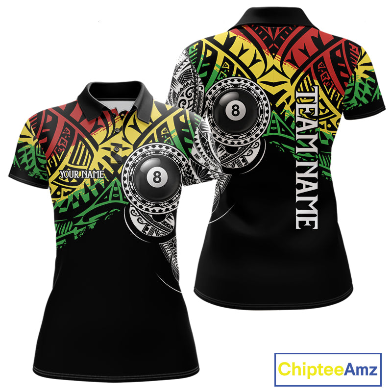 Custom tribal 8 ball pool jersey for women with bold billiard graphics and team style.