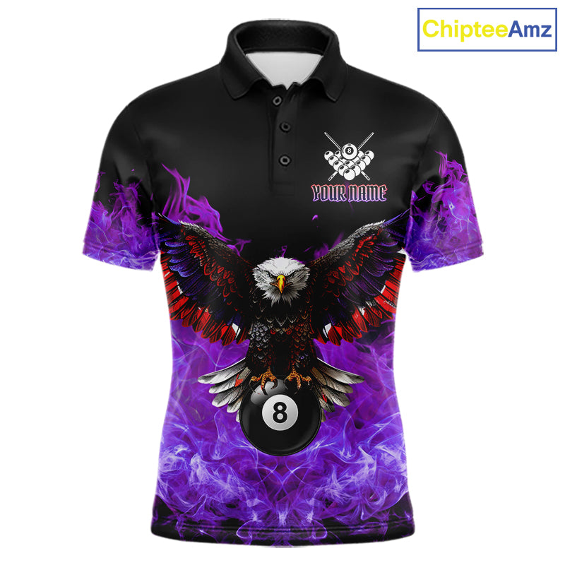 Custom purple flame eagle skull pool jersey for men with bold billiard team graphics.