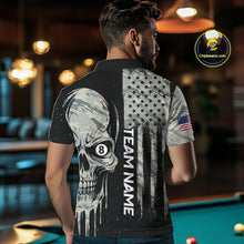 Load image into Gallery viewer, Grunge Camo Skull American Flag Billiard Shirt For Men Custom Patriotic 8 Ball Pool Team Jersey TDM4276