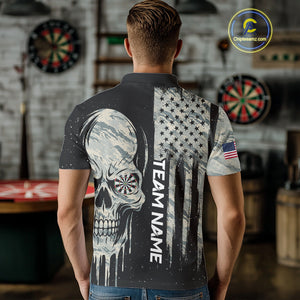 Grunge Camo Skull American Flag Dart Shirt For Men Custom Patriotic Dart Jersey Team Polo & 1/4 Zip TDM4277