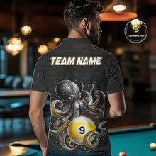 Load image into Gallery viewer, Back view of man wearing a funny octopus 8 ball and 9 ball pool team jersey.