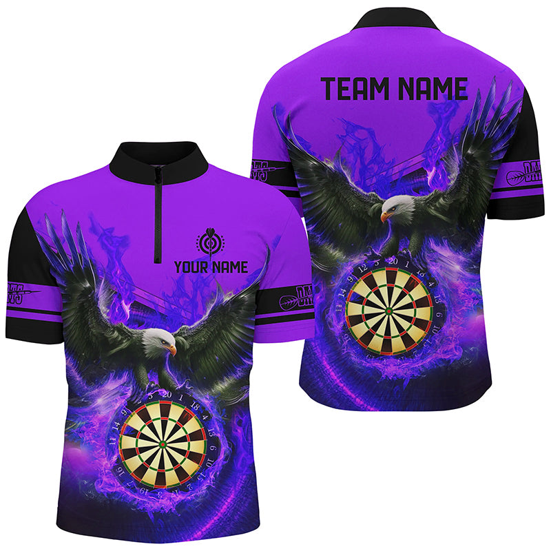Personalized 3D Eagle Flying On Dart Board Fire Darts Shirts For Men Custom Darts Jerseys |Purple TDM2125