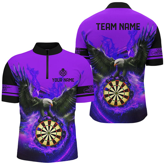 Personalized 3D Eagle Flying On Dart Board Fire Darts Shirts For Men Custom Darts Jerseys |Purple TDM2125