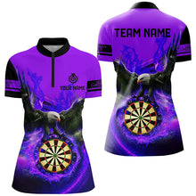 Load image into Gallery viewer, Personalized 3D Eagle Flying On Dart Board Fire Darts Shirts For Women Custom Darts Jerseys |Purple TDM2125