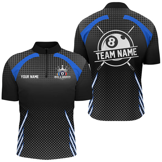 Personalized Billiard Tournament Pool Shirts For Men, Best Custom 8 Ball Billiard Team Jersey |Blue TDM2132