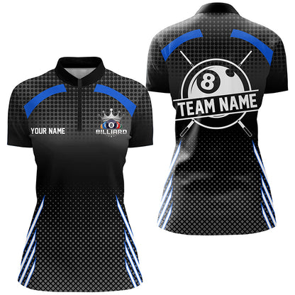 Personalized Billiard Tournament Pool Shirts For Women, Best Custom 8 Ball Billiard Team Jersey |Blue TDM2132