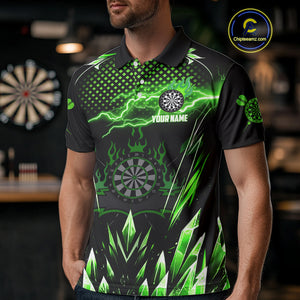 Personalized Green Icy Lightning Darts Shirt For Men Custom Dart League Team Jersey Polo & 1/4 Zip TDM4464