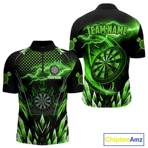Personalized Green Icy Lightning Darts Shirt For Men Custom Dart League Team Jersey Polo & 1/4 Zip TDM4464