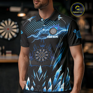 Personalized Blue Icy Lightning Darts Shirt For Men Custom Dart League Team Jersey Polo & 1/4 Zip TDM4465