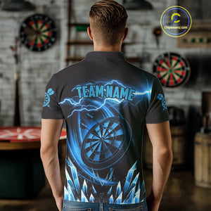 Personalized Blue Icy Lightning Darts Shirt For Men Custom Dart League Team Jersey Polo & 1/4 Zip TDM4465