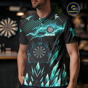 Personalized Turquoise Icy Lightning Darts Shirt For Men Custom Dart League Jersey Polo & 1/4 Zip TDM4466