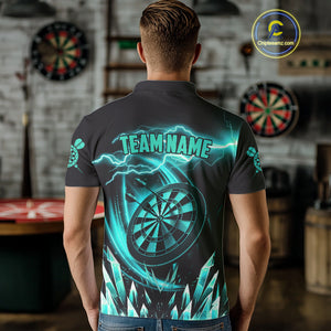 Personalized Turquoise Icy Lightning Darts Shirt For Men Custom Dart League Jersey Polo & 1/4 Zip TDM4466