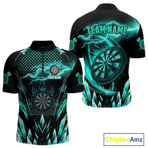 Personalized Turquoise Icy Lightning Darts Shirt For Men Custom Dart League Jersey Polo & 1/4 Zip TDM4466