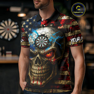 Personalized Vintage American Flag Skull Darts Shirt For Men, Patriotic Darts League Team Jersey TDM4708
