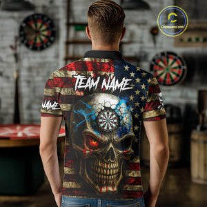 Personalized Vintage American Flag Skull Darts Shirt For Men, Patriotic Darts League Team Jersey TDM4708