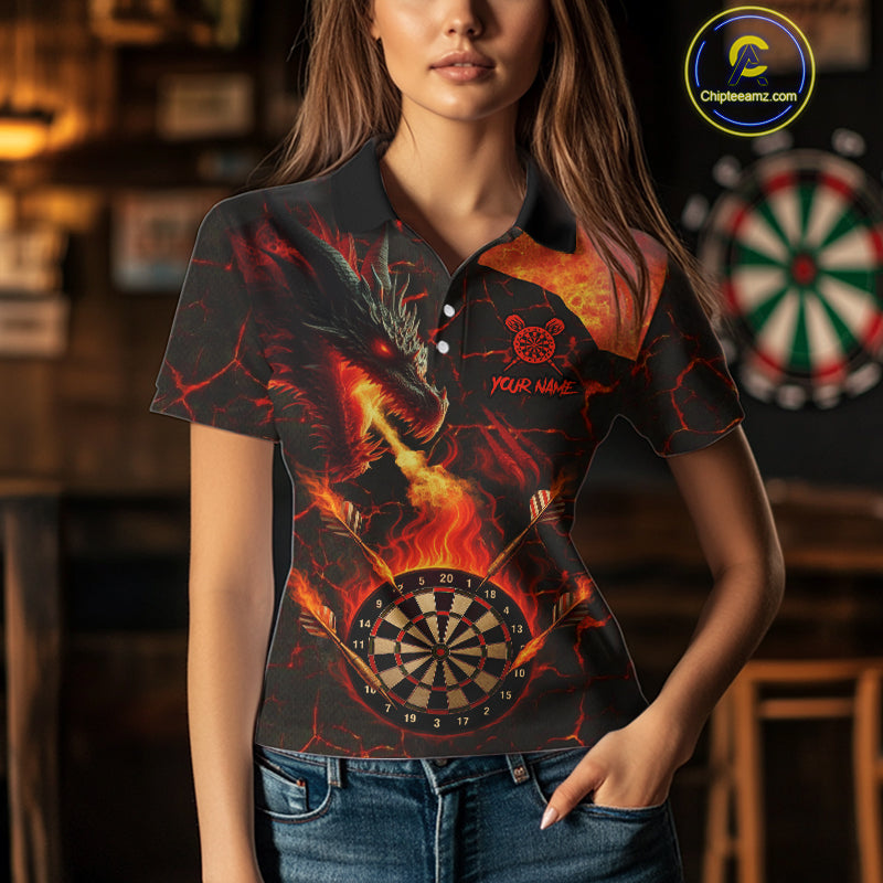 Personalized Fire Flame Dragon Darts Shirt For Women Custom Darts League Jersey Team Polo & 1/4 Zip TDM4902