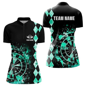 Custom Turquoise Grunge Dartboard Argyle Pattern Dart Shirts For Women, Best Darts Team Jerseys  TDM3343