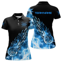 Load image into Gallery viewer, Black And Blue Light Icy Women Darts Polo &amp; Quarter Zip Custom Dart Shirts For Team Dart Jerseys TDM3345