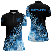 Load image into Gallery viewer, Black And Blue Light Icy Women Darts Polo &amp; Quarter Zip Custom Dart Shirts For Team Dart Jerseys TDM3345