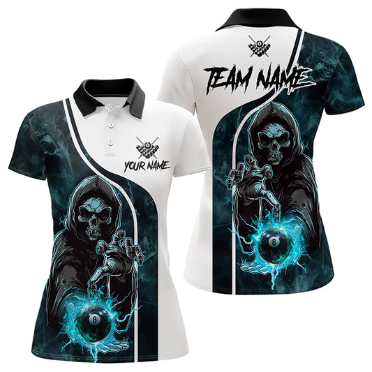 Blue Cyan Grim Reaper 3D  Billiard Shirts For Women Custom Lightning 8 Ball Pool Billiard Jerseys TDM3347