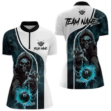 Load image into Gallery viewer, Blue Cyan Death Skeleton 3D  Billiard Shirts For Women Custom Lightning 8 Ball Pool Billiard Jerseys TDM3347