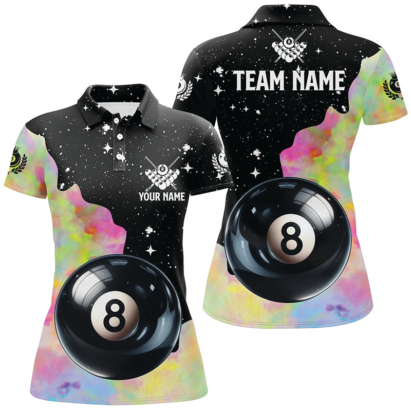 Personalized Colorful 8 Ball Pool Women Billiard Polo Shirts, Team League Billiard Shirts TDM1016