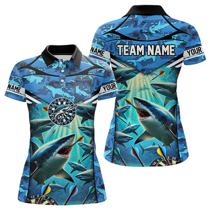 Blue 3D Shark Custom Ocean Camo Darts Shirts For Women Custom Dart Jersey TDM3515