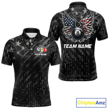 Load image into Gallery viewer, Black US Flag 8 Ball Pool Wings Billiard Shirt For Men Custom Billiard Team Jersey Polo &amp; 1/4 Zip TDM5977