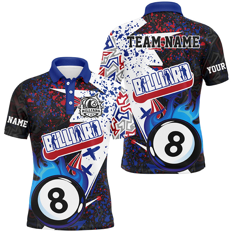 Personalized Grunge Blue 8 Ball Pool Fire Men Billiards Shirts Custom Unique Billiard Team Jerseys TDM1548