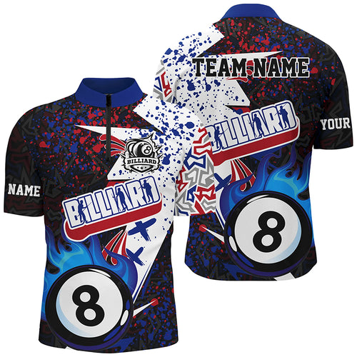 Personalized Grunge Blue 8 Ball Pool Fire Men Billiards Shirts Custom Unique Billiard Team Jerseys TDM1548
