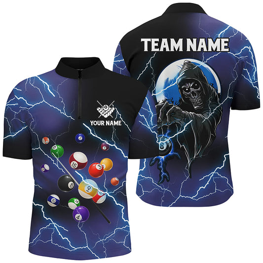 Custom Skull Billiard Balls Thunder Lightning 3D Shirts For Men, Purple Billiard Team Jerseys TDM1725