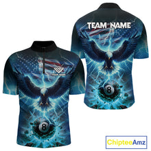 Load image into Gallery viewer, Blue American Flag Eagle Billiard Shirt For Men Custom 8 Ball Thunder Lightning Pool Team Jersey TDM4104
