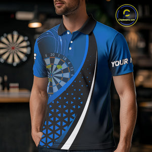 Black Blue Lights Custom Dart Shirt With Pocket Option For Men, Dart Jersey TDM4283