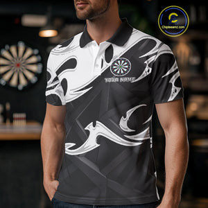 Custom Black And White Tribal Flame Dart Shirts For Men, Darts Team Jerseys Polo & Quarter Zip TDM4286