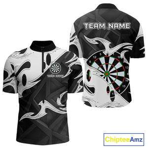 Custom Black And White Tribal Flame Dart Shirts For Men, Darts Team Jerseys Polo & Quarter Zip TDM4286
