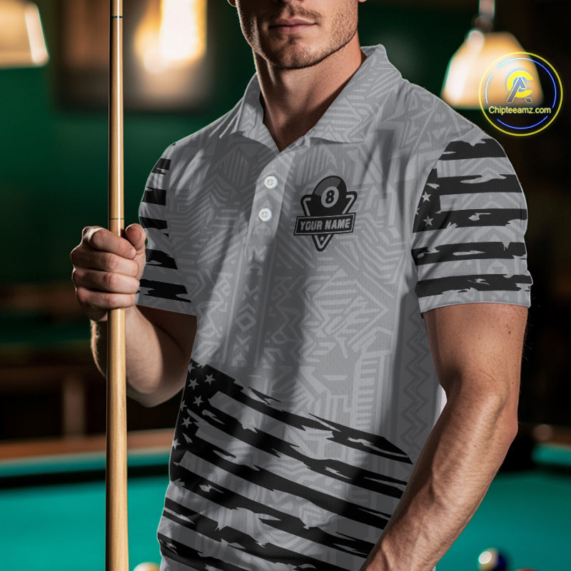 Personalized Grey US Flag Darts Shirt For Men Custom Darts Jersey, Darts Tournament Team Shirts TDM4905