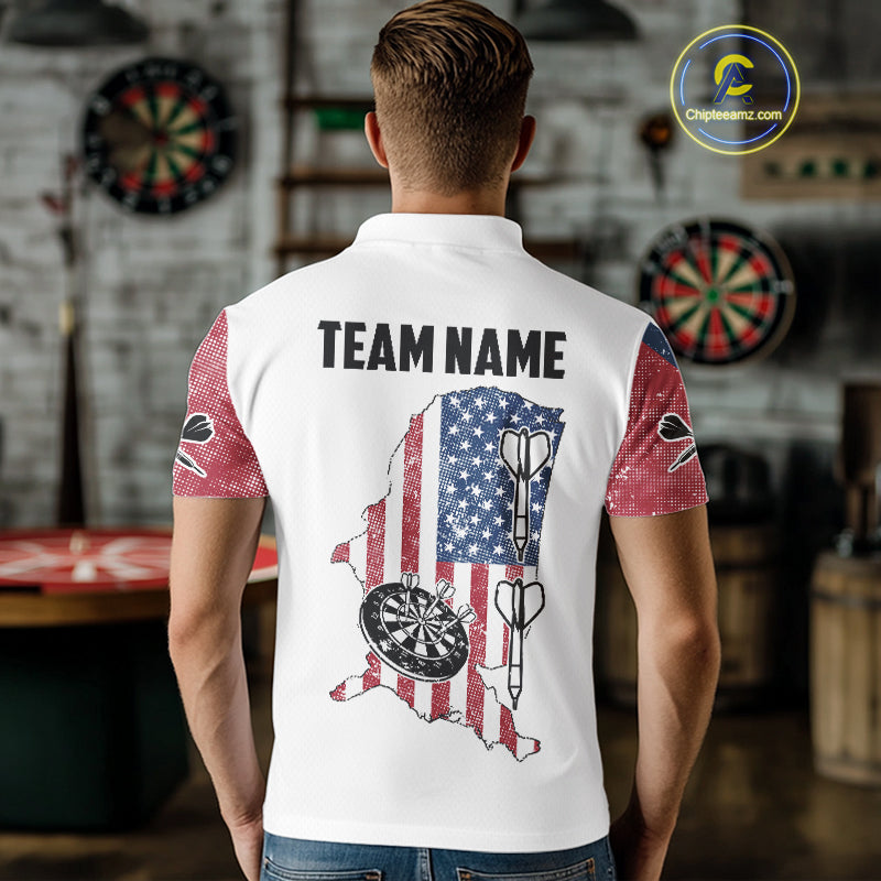 Personalized Grunge American Flag Men's Dart Shirts Custom Patriotic Darts Team Jersey |White TDM4906